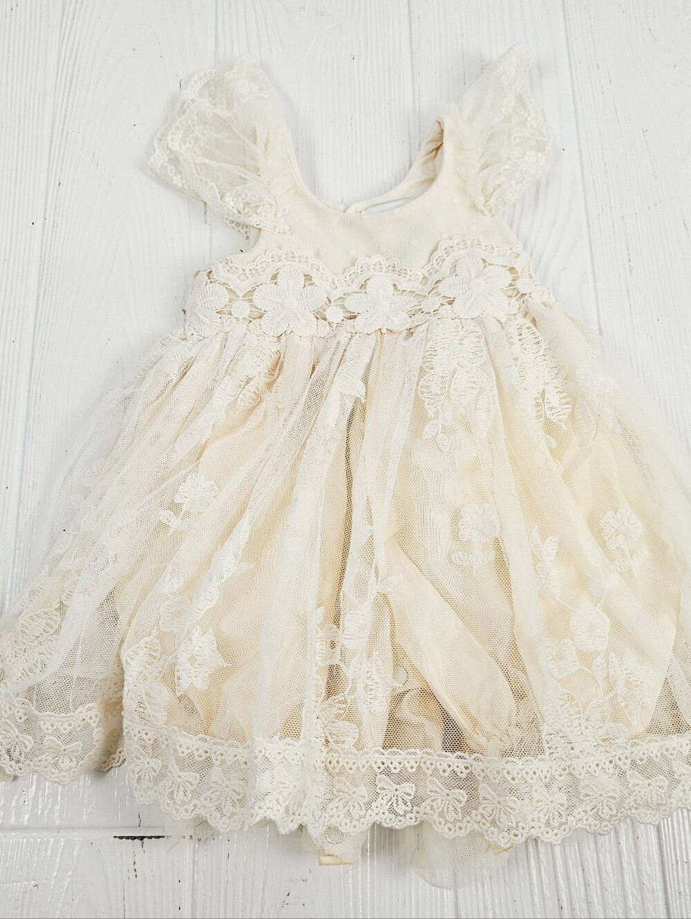 Frilly Flocks Ivory Lace Flower Dress
